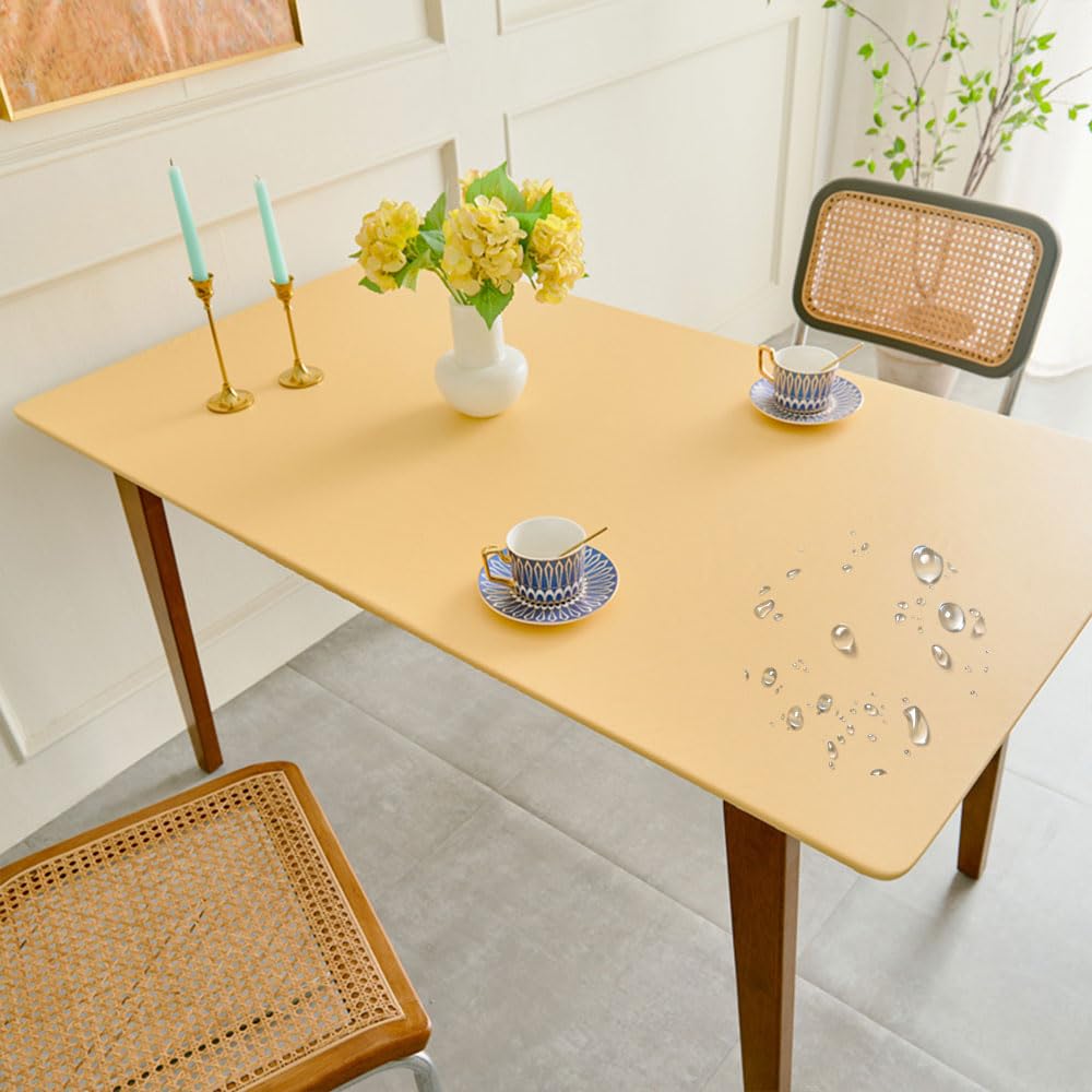 Mateju Rectangular Tablecloth, Rectangle Table Cloth with Elastic Edged Oil-Proof Waterproof Tablecloths Stain Resistant Table Cover Table Decoration Outdoor Indoor (Yellow,90x140cm)