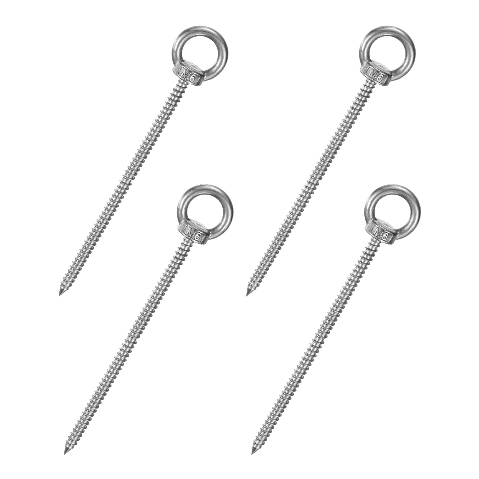 M METERXITY 4-Pack 304 Stainless Steel Eyebolt M6x120mm Shoulder Lifting Eye Bolt Self Tapping Eye Bolts for Wood Securing/Swing/Hanging Hammocks Silver