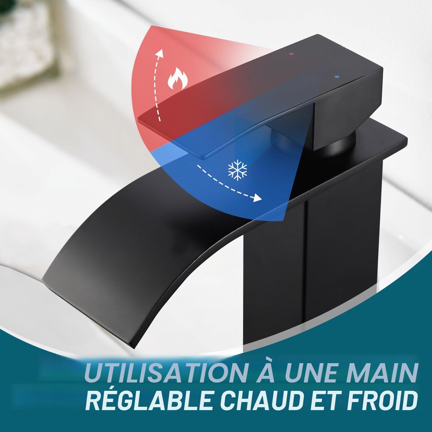 BONADE Robinet Lavabo Cascade Noir, Robinet Salle Bain Noir avec l'Eau Froide et Chaude Disponible, Mitigeur Lavabo Inox 304 de Super Qualité, Robinetterie Salle de Bains Design Elégant