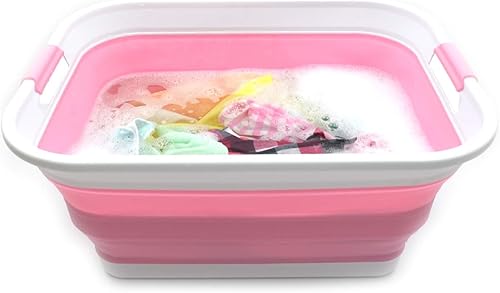 Miniatura 7 de SAMMART Cesta plegable de plástico plegable de 42 L (11 galones), contenedor de almacenamiento plegable y organizador, tina de lavado portátil,