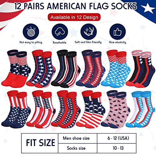 Outus 12 Pairs American Flag Socks for Men Patriotic Crew Stars and Stripes Dress White Red and Blue Veteran Military Cotton Socks for Memorial2