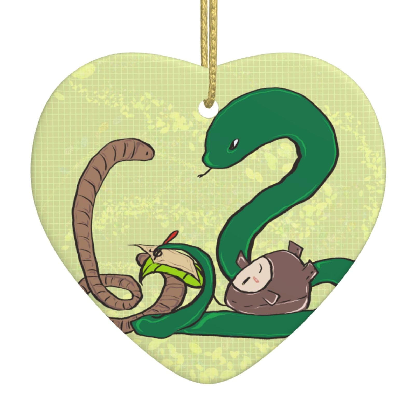 Sunflower Seeds Earthworm Snake Ceramic Christmas Heart Pendant with Silk Thread, Christmas Tree Home Decoration