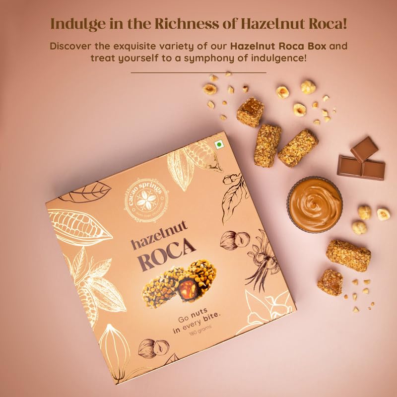 Image of Cacao Springs Premium Hazelnut Roca Chocolates for Healthier Snacking, Premium Choco & Nut Delicacy Treats, Premium Gift Hamper for Christmas Gifts, 15 Pieces in Each Box, 1 Box, 180gm
