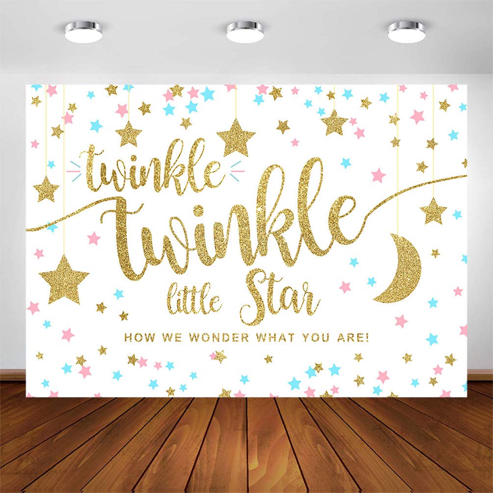 COMOPHOTO Twinkle Twinkle Little Star Gender Reveal Backdrop Pink Blue Gold Star Party Decorations Photography Background Moon and Star Boy or Girl He or She Gender Reveal Parties Backdrops (7x5ft)