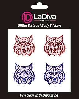Arizona Wildcats Glitter Sticker Face Tattoo 4pk Decal, NCAA Fan Gear, Game Day, Tailgate, Graduation, Gift, Stocking Stuffer, College Sports Fans for University of Arizona Wildcats
