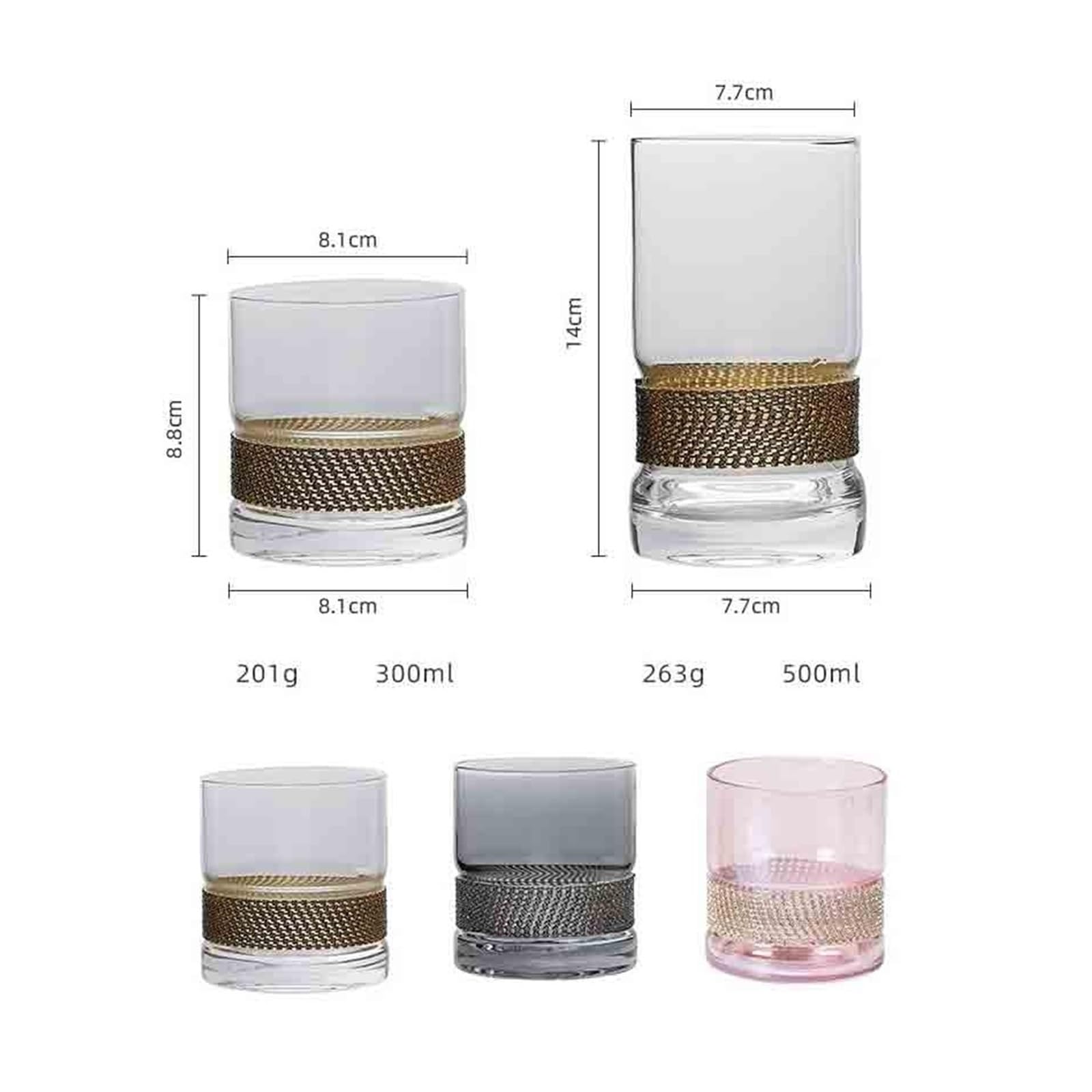Szklany kubek Luksusowy kubek ze szkła kryształowego bez nóżki, kieliszki do whisky o ciężkiej podstawie(Gray,S)