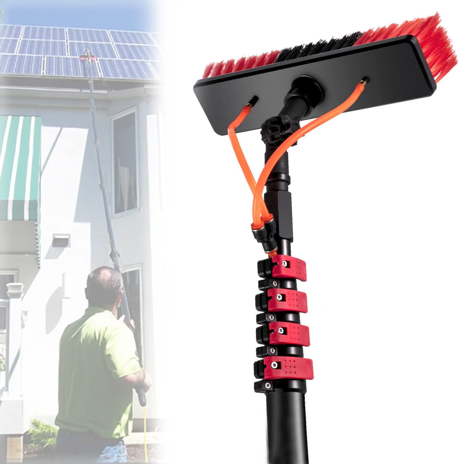 GTHTUHFD Water Fed Pole Kit, Window And Solar Cleaning Pole, Outdoor Window Glass Solar Panel Cleaning Extendable Telescopic Pole Water Fed Brush Spray Washer,5.4M/18Ft,6M/20FT