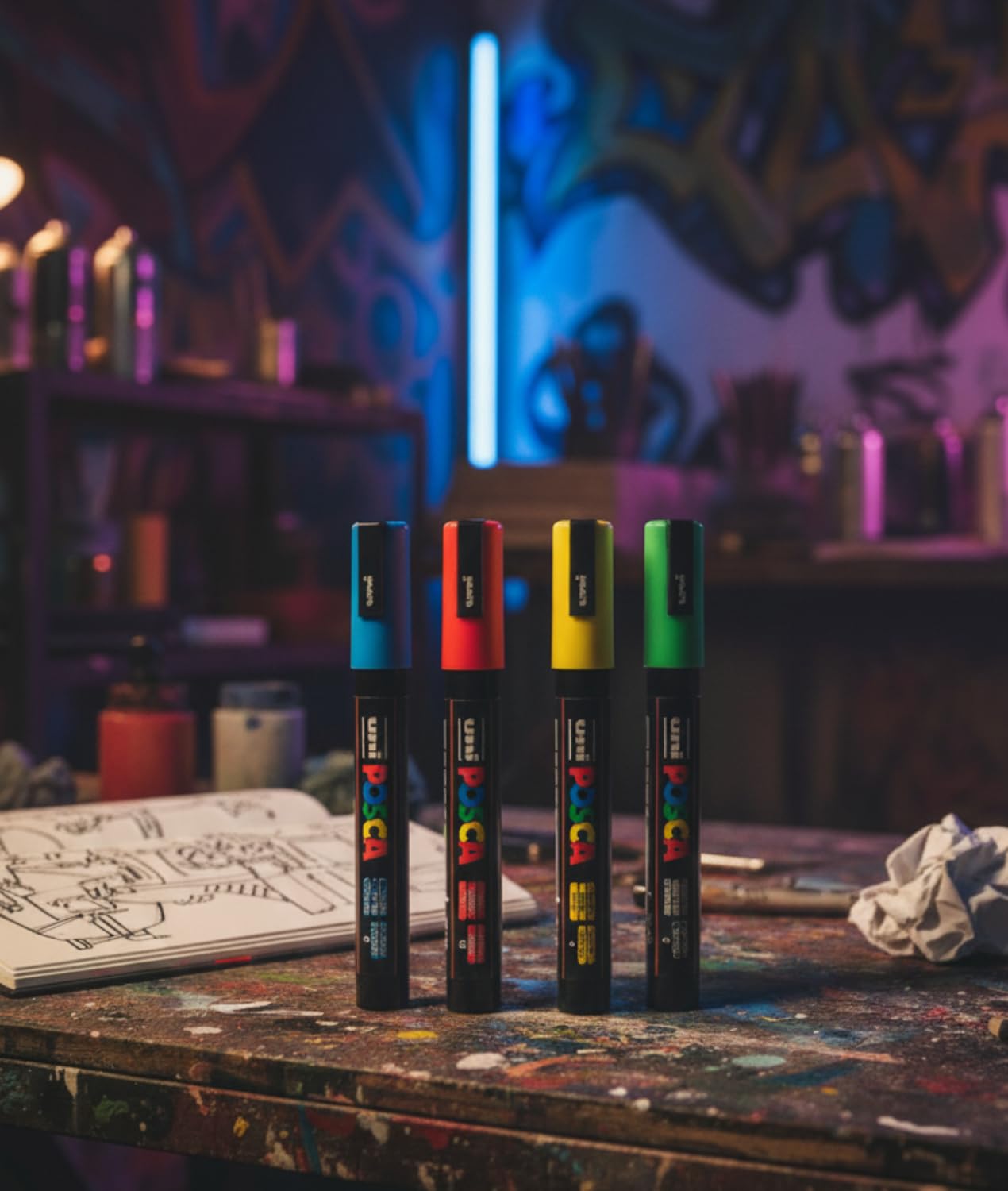 POSCA Uni Mitsubishi Pencil – Maxi-Pack mit verschiedenen Spitzen und Farben – 14 Marker für Farbe auf Wasserbasis – inkl. Tasche | Uni Mitsubishi Pencil – PC1MC PC3M PC5M – 12 deckende Farben, permanent auf porösen Oberflächen