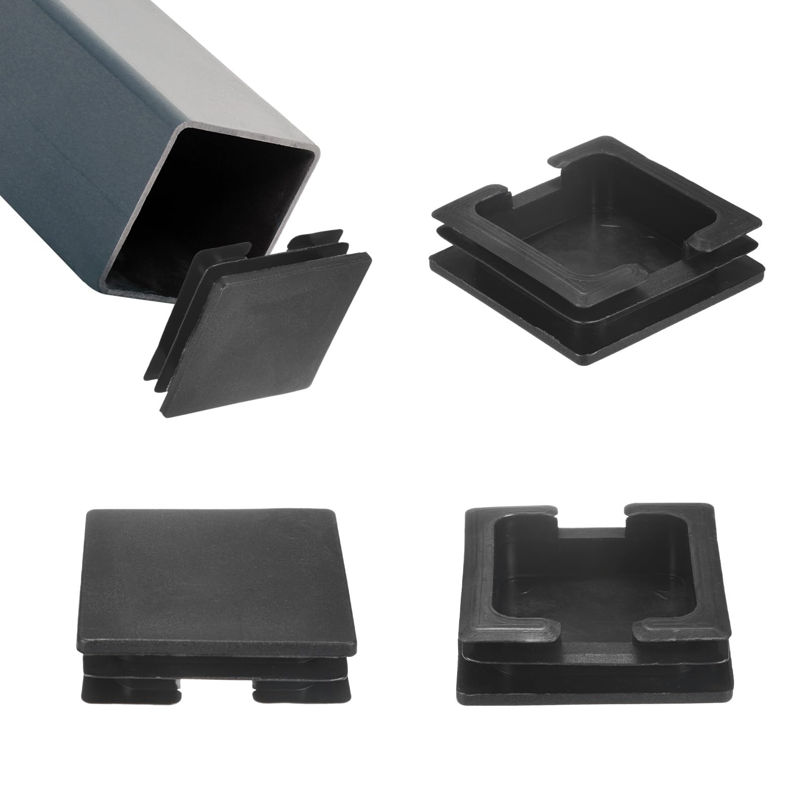M METERXITY 4-Pack Tubing End Caps, 75 x 75mm Plastic Square Hole Plugs Inserts for Chair Leg/Bar Stool/Fitness Equipment