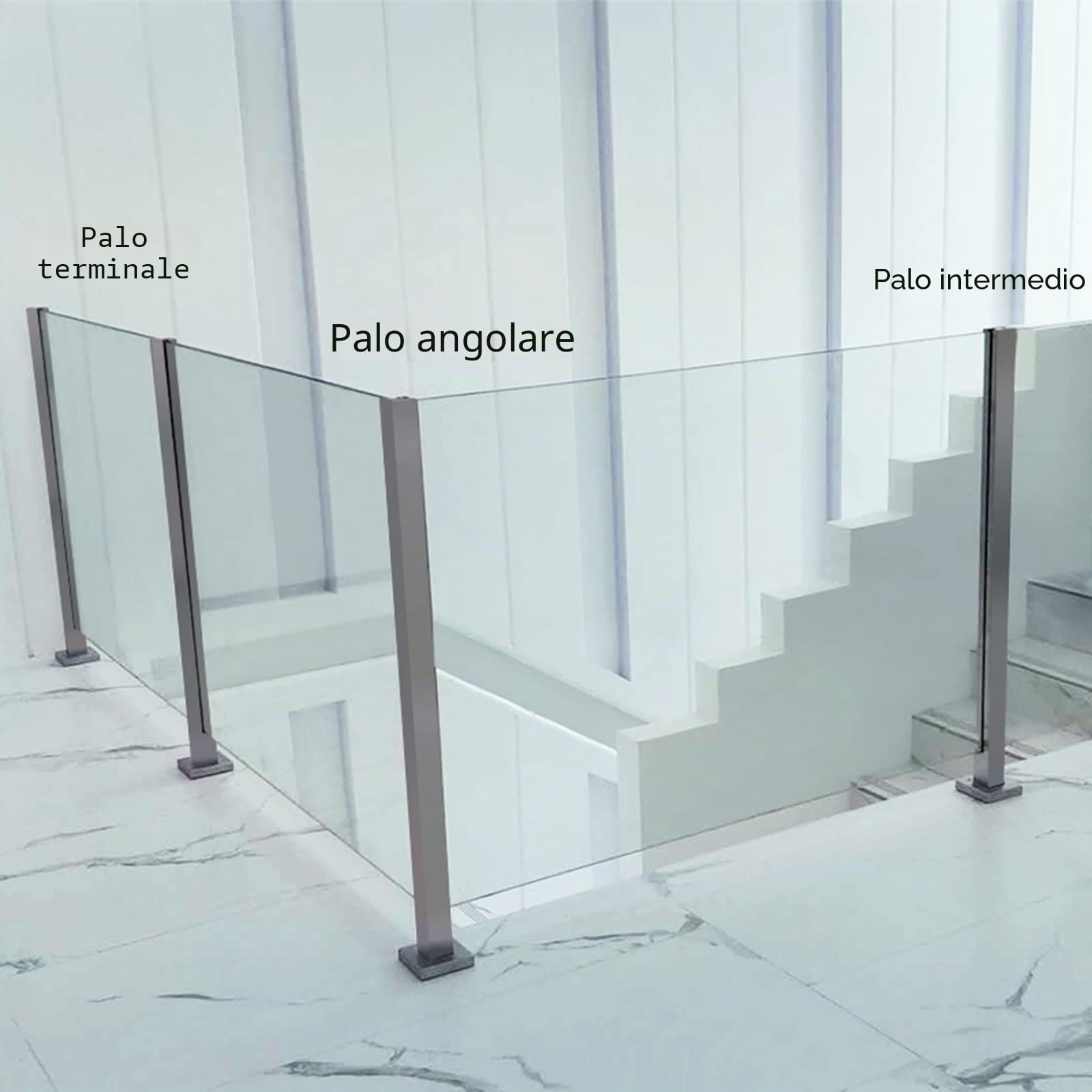ZAQY Ringhiera Scale Interne Esterni Argento Paletto Pannelli in Vetro/Plastica/Legno 10/12 Mm, Palo per Balaustra in Acciaio Inossidabile per Balcone