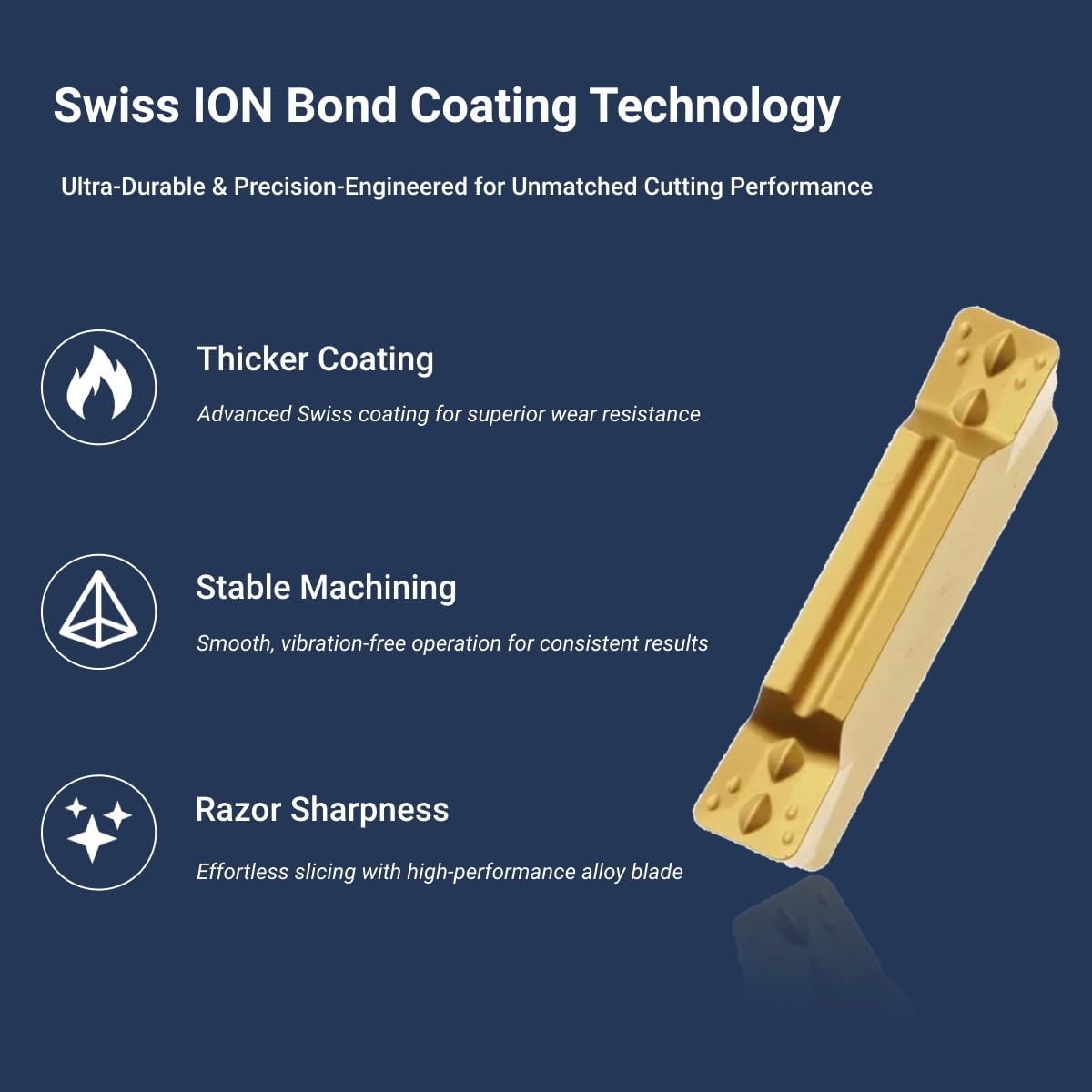MGMN300-M Carbide Grooving Inserts for MGEHR/L and MGIVR/L Grooving Cut-Off Tool Holder, Installed with KOLORY, CVD Yellow Coating, 10pcs