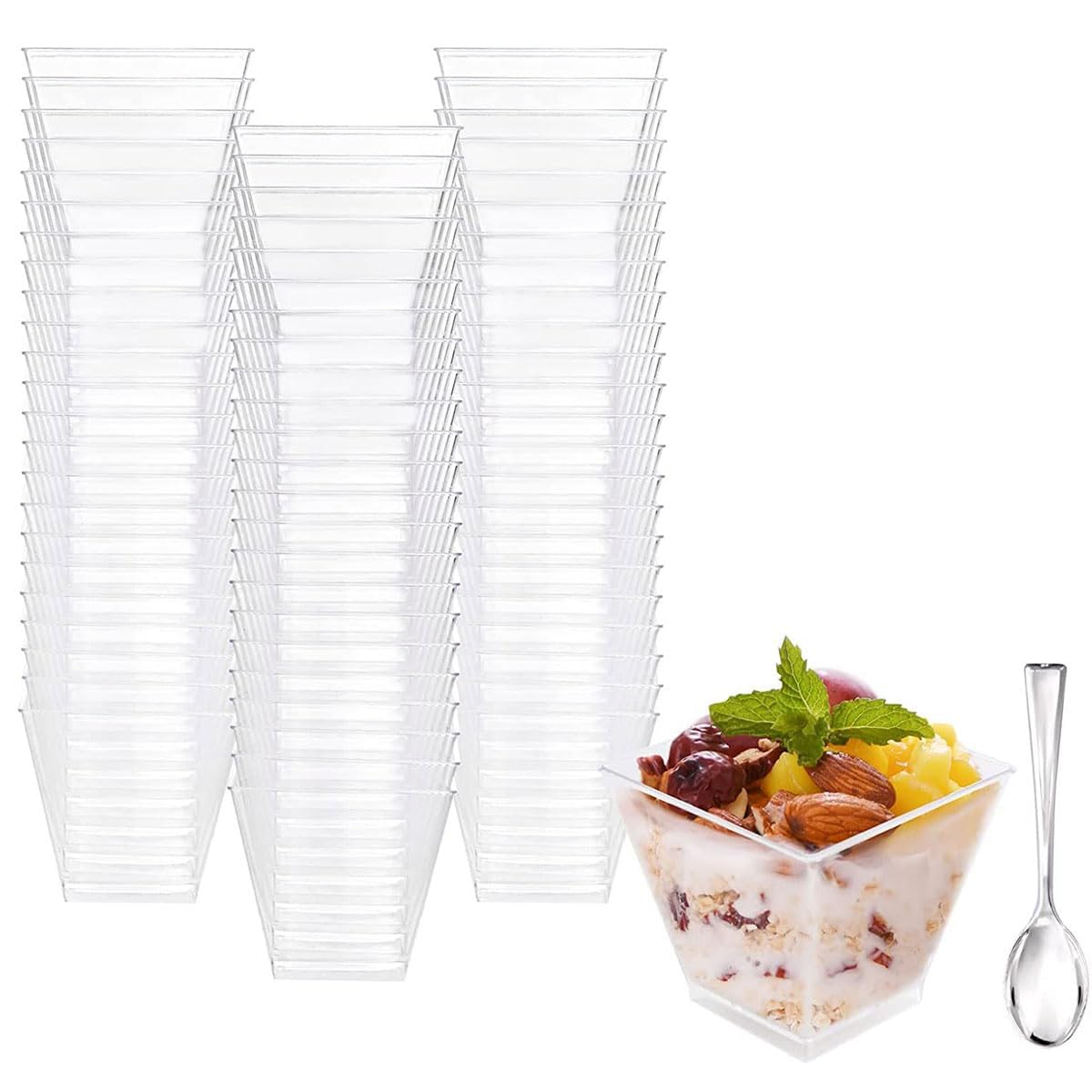 Amazon｜プラスチック 使い捨て デザートカップ 透明 正方形 ミニ