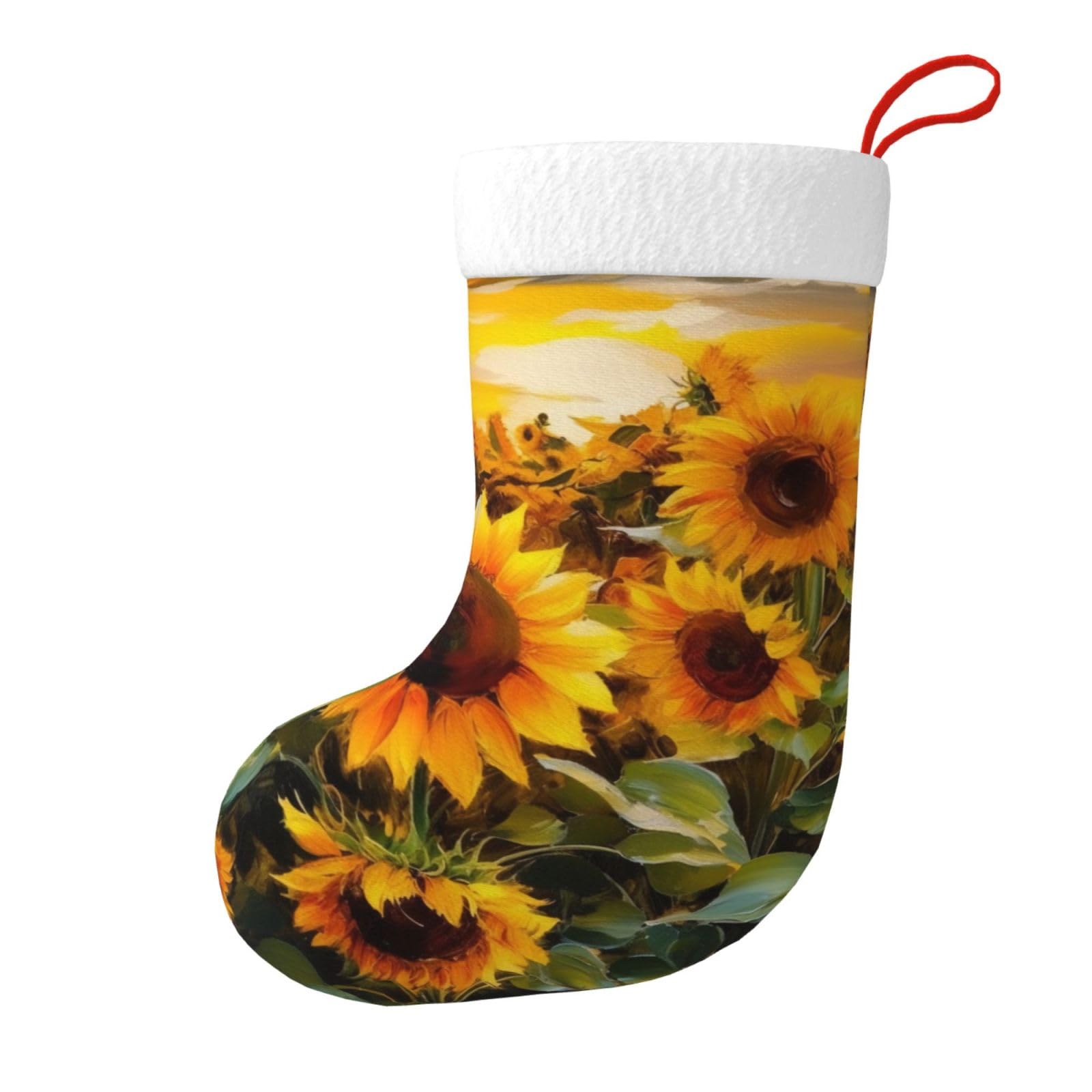 Outdoor Sunflowers Print Christmas Stocking, 28x45cm Holiday Hanging Stockings for Fireplace, Tree Decorations, Gift Giving, and Party Festive Decor