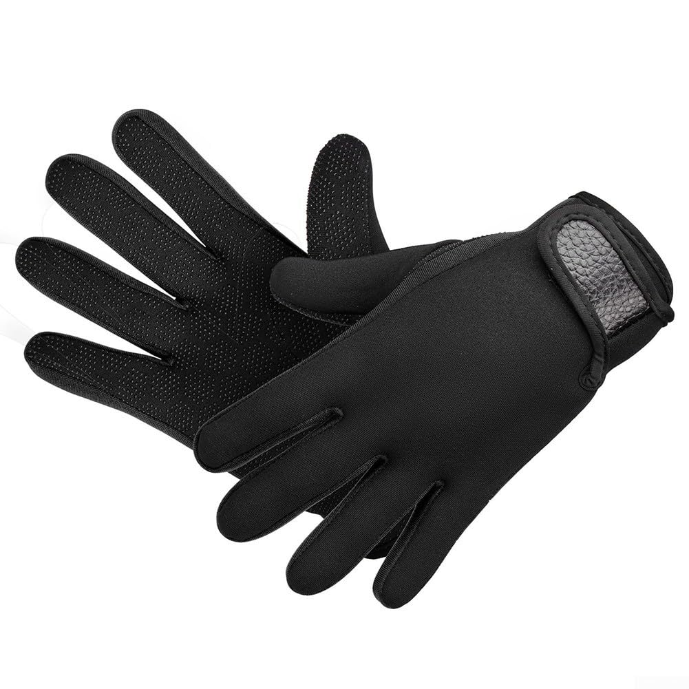 KHIronHive Neoprene Diving Gloves 1.5mm Thermal Wetsuit Gloves Anti-Slip Waterproof for Scuba Diving Swimming Surfing Fishing with Elastic Wrist Strap Cold Water Protection(S black)