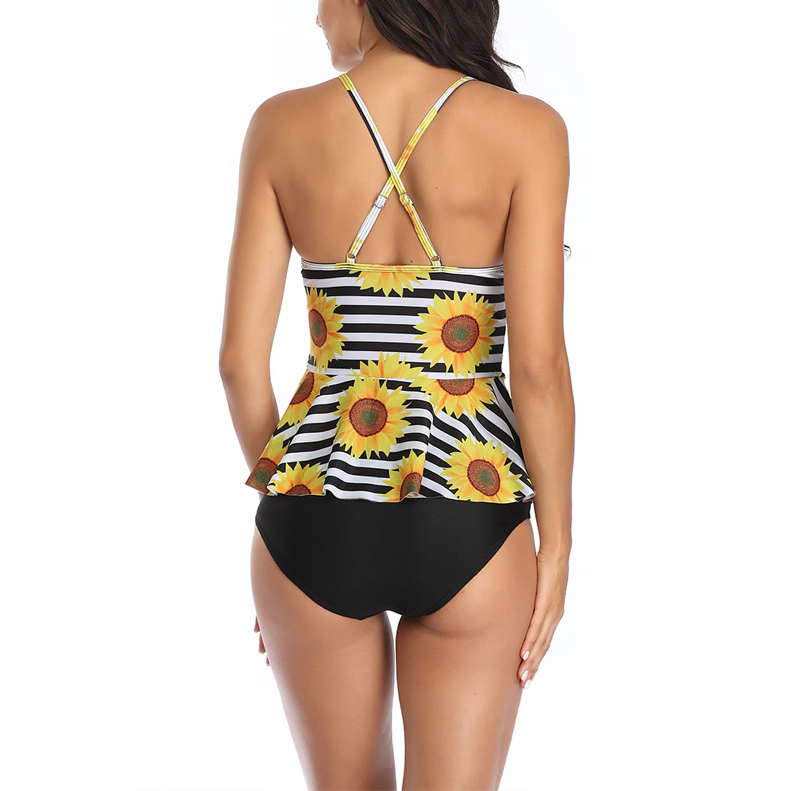 Women Tankini Swimsuit, High Waist Adjustable Straps Tummy Control Stretchy Comfortable Split Bathing Suits for Beach Pool Parties (L)-image-9