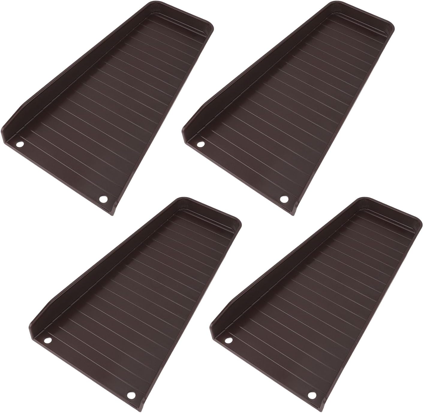 4PCS Downspout Splash Block, Rain Gutter Downspout Extender with 8 Fixing Nails, Ladder Slope Design Plastic Splash Guard for Foundation Protection and Soil Erosion (Brown)
