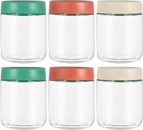 Hoa Kinh - Paquete de 6 tarros de vidrio para almacenar alimentos con tapas, a prueba de fugas, pequeños frascos de vidrio para avena durante la