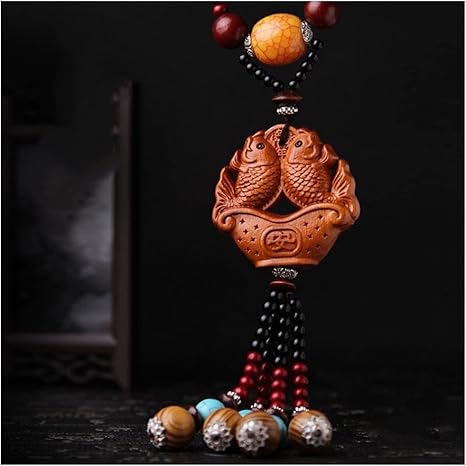 Car Interior Good Luck Pendant Car Rearview Mirror Pendant Mahogany Pisces Pendant Hand-carved Good Luck Pendant Collection Gift