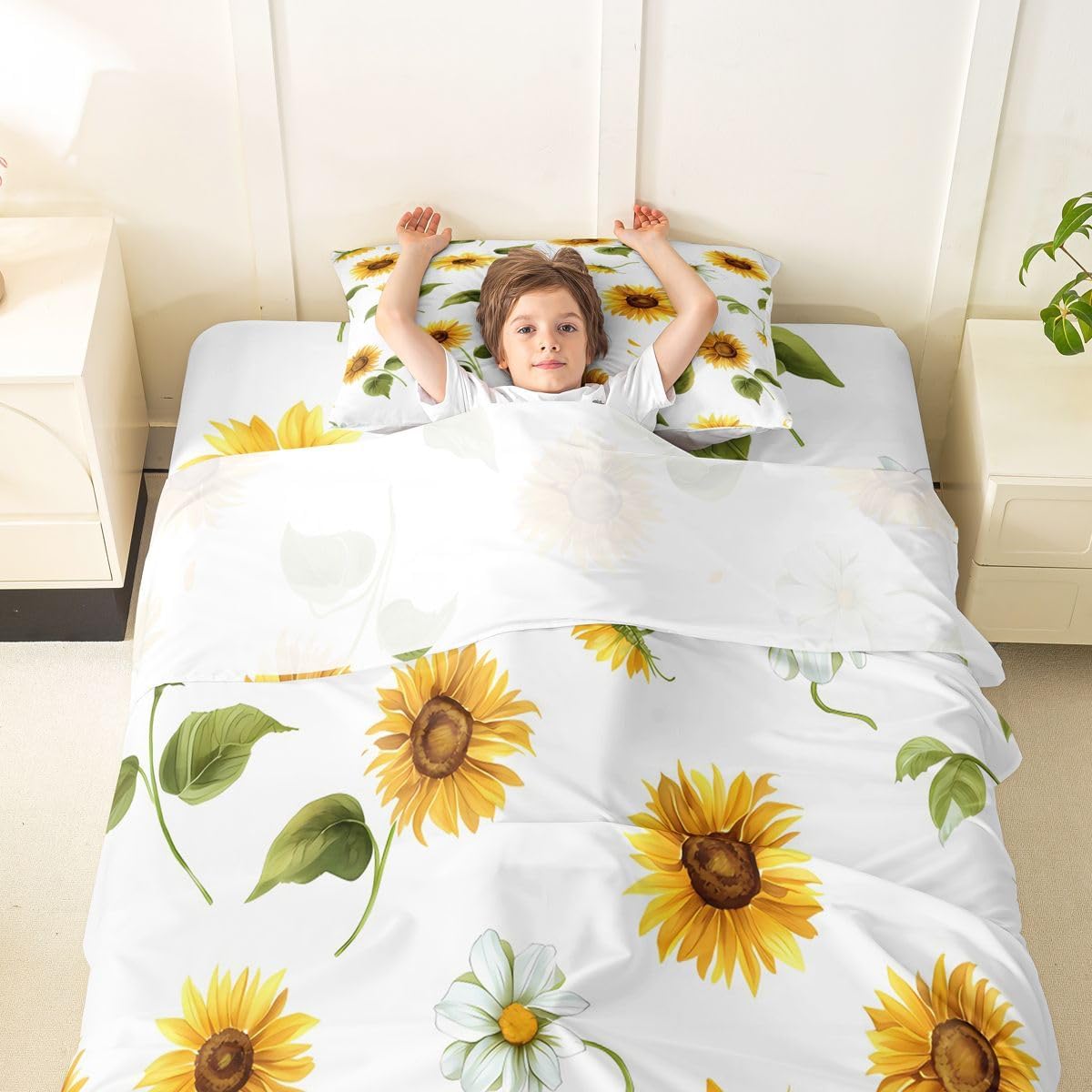 Feelyou Sunflowers Bed Sheet Set Floral Print Bed Sheets Yellow Flowers Pattern Sheets Flower Painting Sheet Set for Boys Girls Children Teens Microfiber Queen