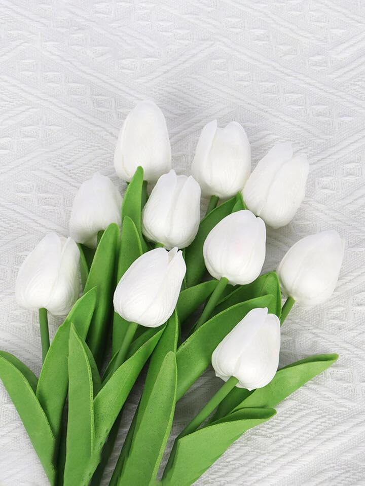 Image of CosaCentrum Beautiful Decorative Artificial Tulip Flower Bunches for Home decor (White, Pack of 11)