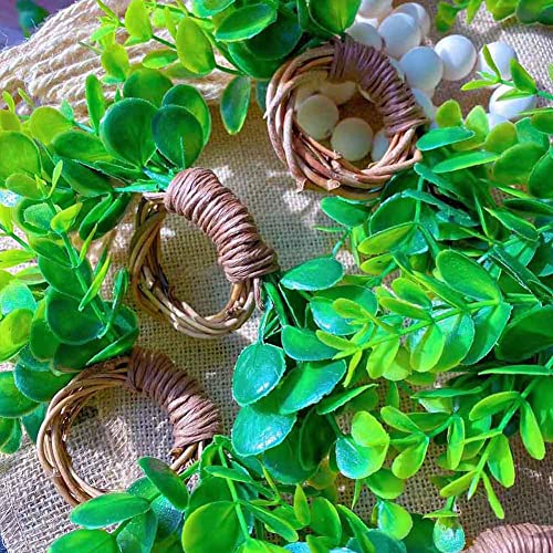 Luckyshe Napkin Rings Rustic Farmhouse Home Decor Boxwood Faux Greenery Mini-Wreaths Napkin Holders Garland Decorative,Set Of 12 #TOP2