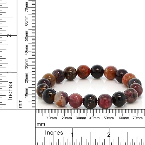 Miniatura 3 de Gem Stone King 10MM Classic Tourmaline Round Beaded Streched Bracelet For Women, Metal, Turmalina