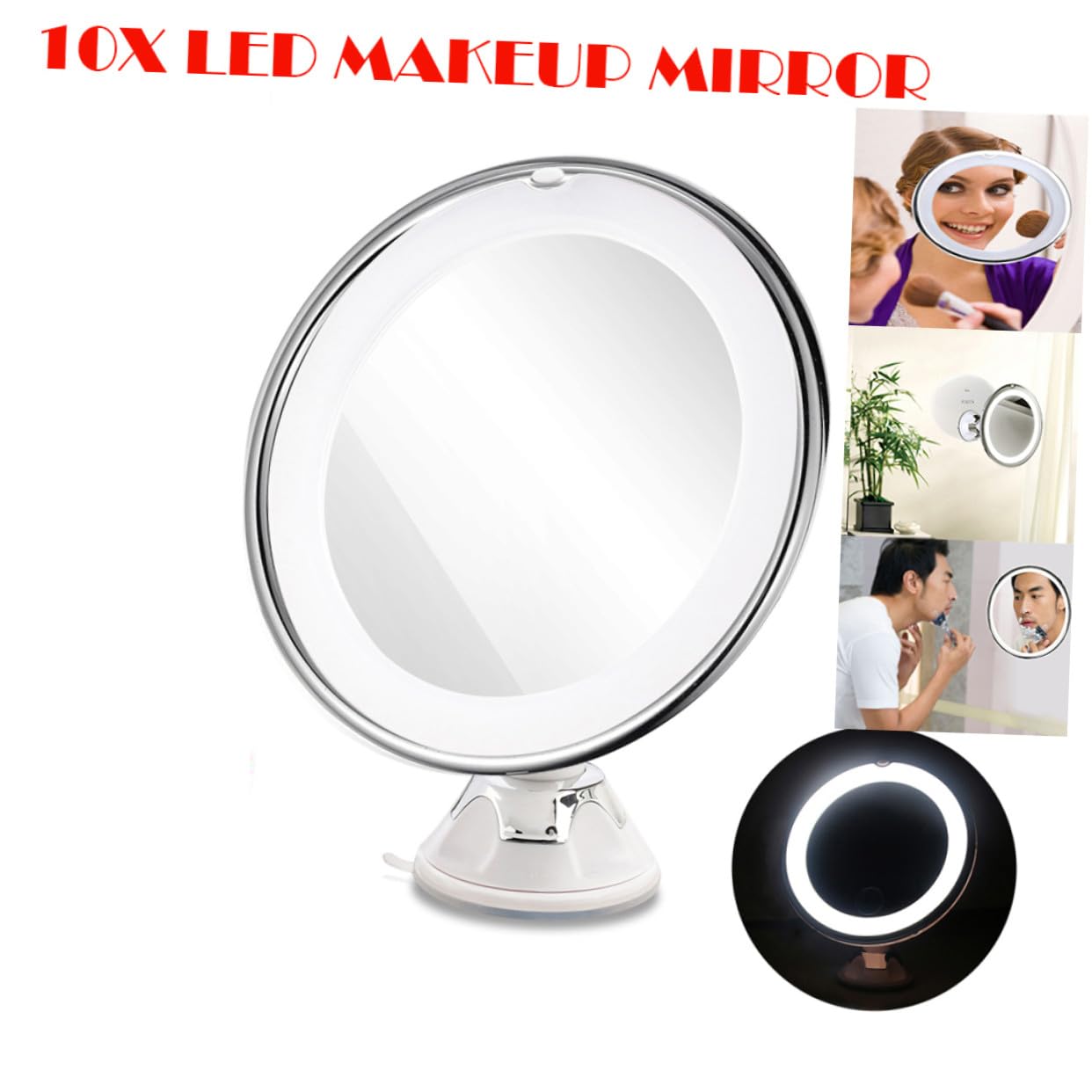 COLLBATH Espejo Cosmético LED Aumento Luz Espejo de Tocador con Ventosa para Baño Portátil para Maquillaje y Cuidado Personal