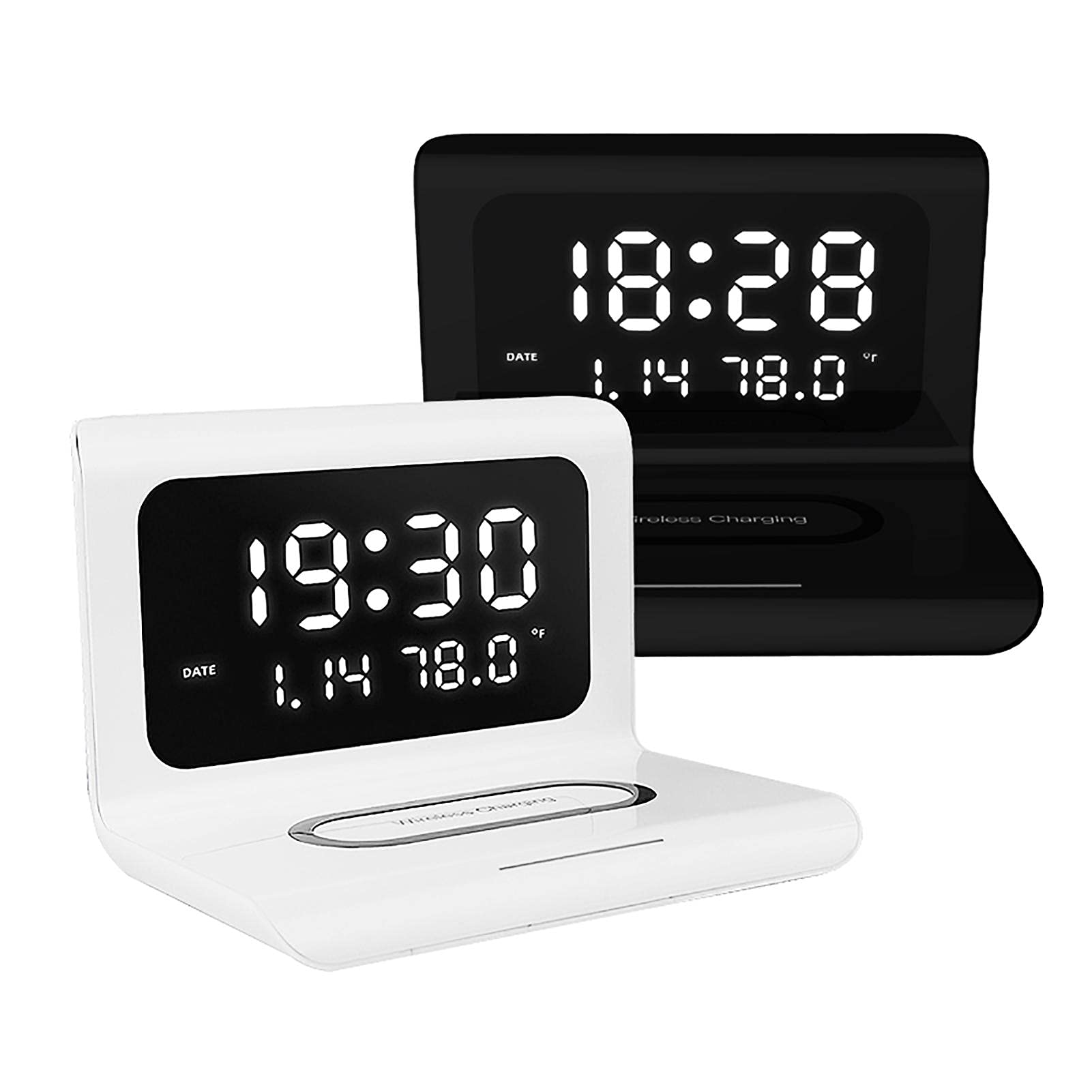 Reloj Despertador Cargador inalámbrico Pantalla LED Reloj Digital con Fecha Calendario Temperatura para el hogar Pantalla LED Grande(Blanco)