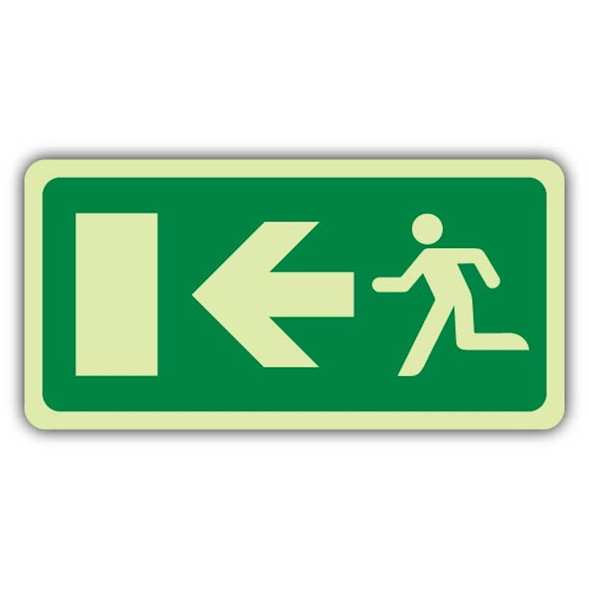 V Safety Glow In The Dark Fire Exit – Running Man – Flecha izquierda – Señal de directiva CE – 600 x 300 mm – Hecho de vinilo autoadhesivo Triple Glow – Señalización de seguridad contra incendios
