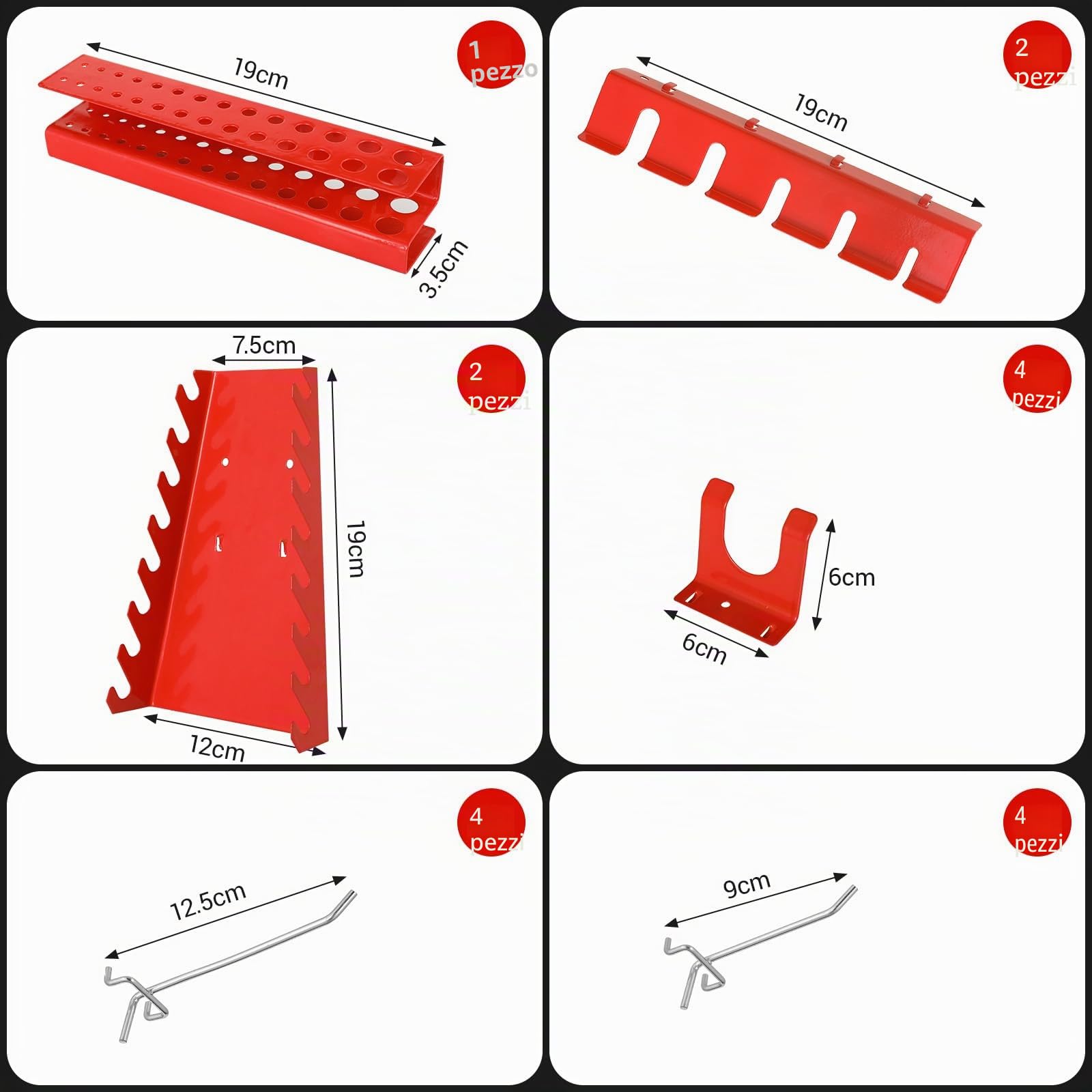 LIFERUN Pannello Forato Portautensili, Parete Portautensili in Metallo, 3 Pezzi, Parete Forata Espandibile con Ganci e Supporti da 17 Pezzi, per Officine Garage, 118 x 59.5 x 2 cm (Rosso)