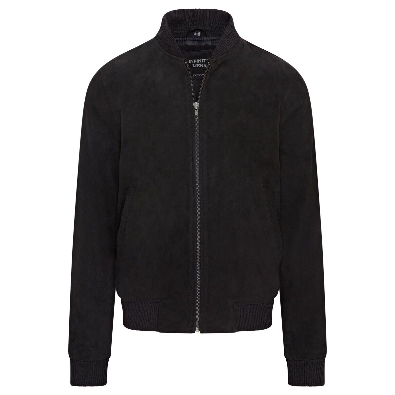 Infinity Leather Men's Black Soft Goat Suede Ma-1 Varsity Bomber Jacket
