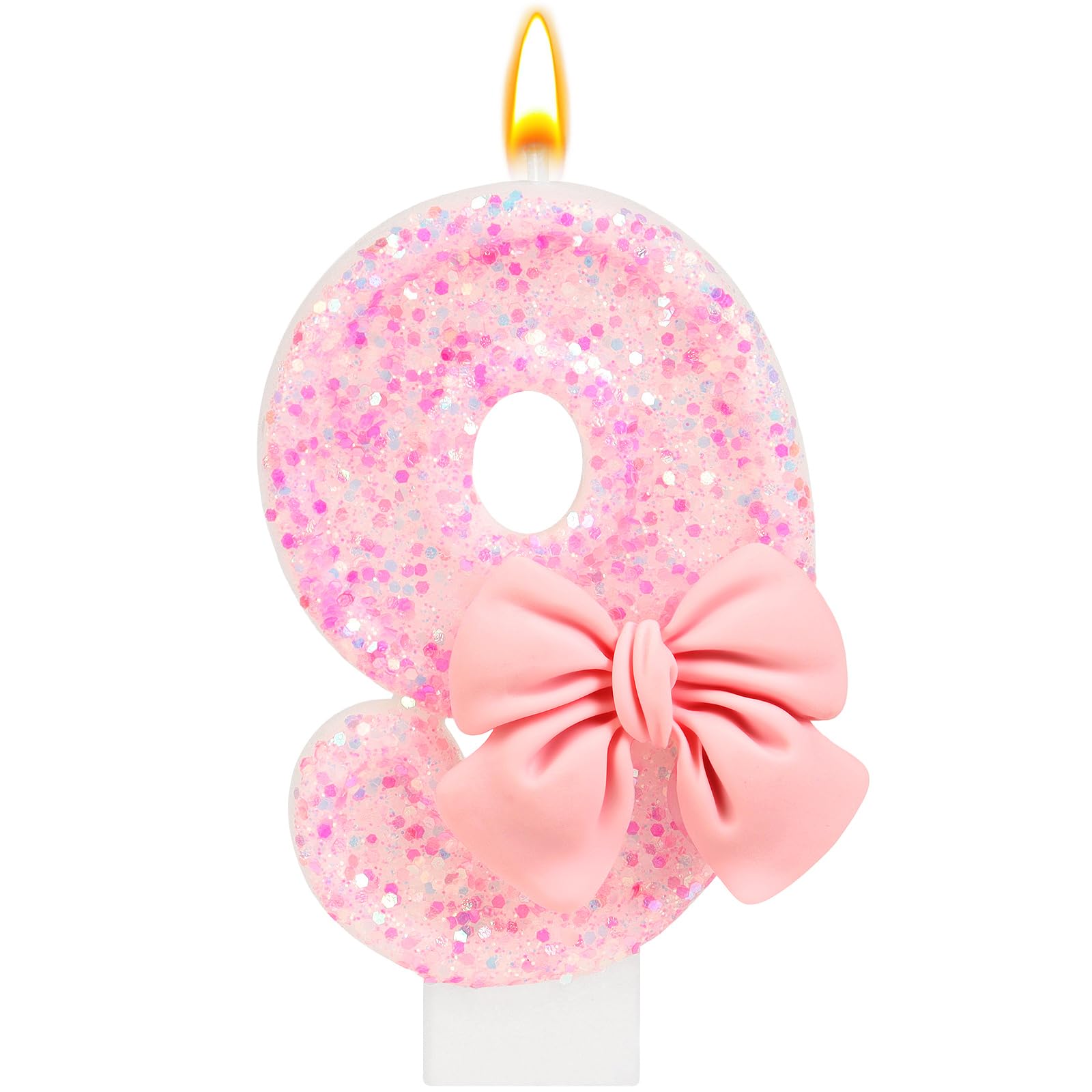 Number 9 Birthday Candle, Pink Bow Birthday Candles, Glitter Candle Cake Topper, Happy Birthday Cake Decoration Gifts, Anniversary Party Supplies for Girl