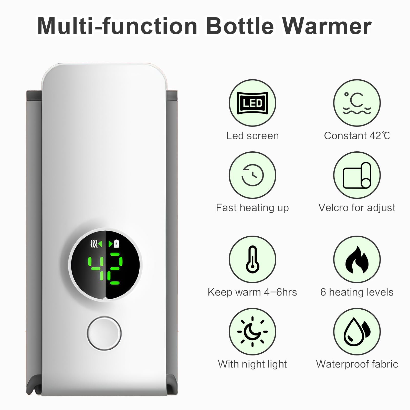Portable Baby Bottle Warmer for Travel, Cordless Baby Bottle Warmer for Breastmilk and Formula, Rechargeable Bottle Warmer On The Go, Bottle Warmer with Temperature Control, LED Display