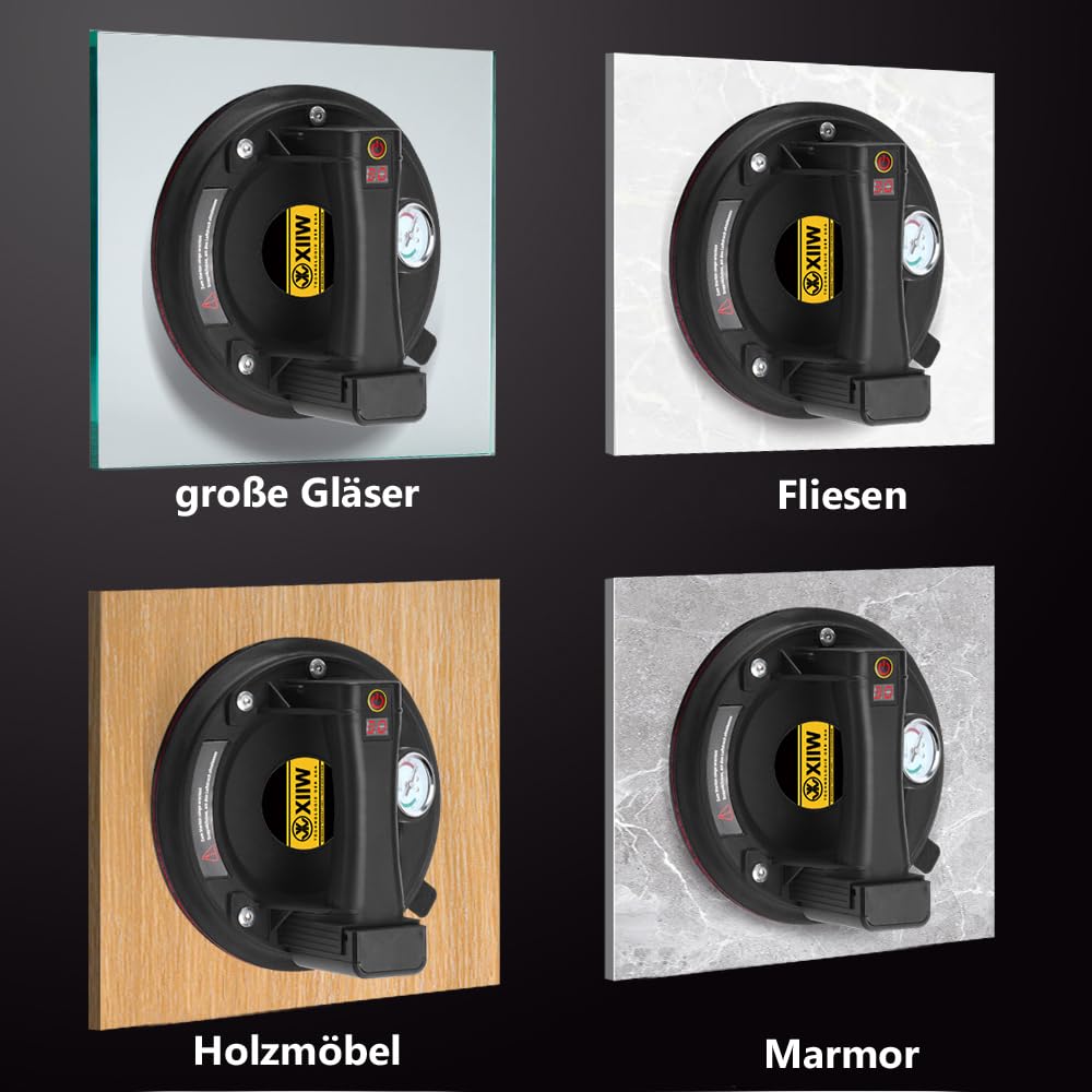 Mit 4X Akku, 2er 8" LED Elektrischer Saugheber Max 300KG Vakuum Saugnapf | Starker Selbst Nachsaugend Glasheber Geeignet für schweres Glas Fliesen EisenplatteSchiefer,Saugnäpfe für Materialtransport