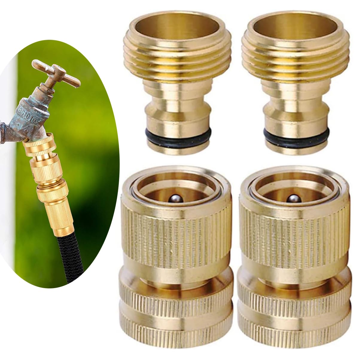 Uni-Fine Shop Women's Uni-Fine Brass Quick Hose End Connector, 34 Inch, Quick-Connect, Garden Hose Nozzle Connect Kit