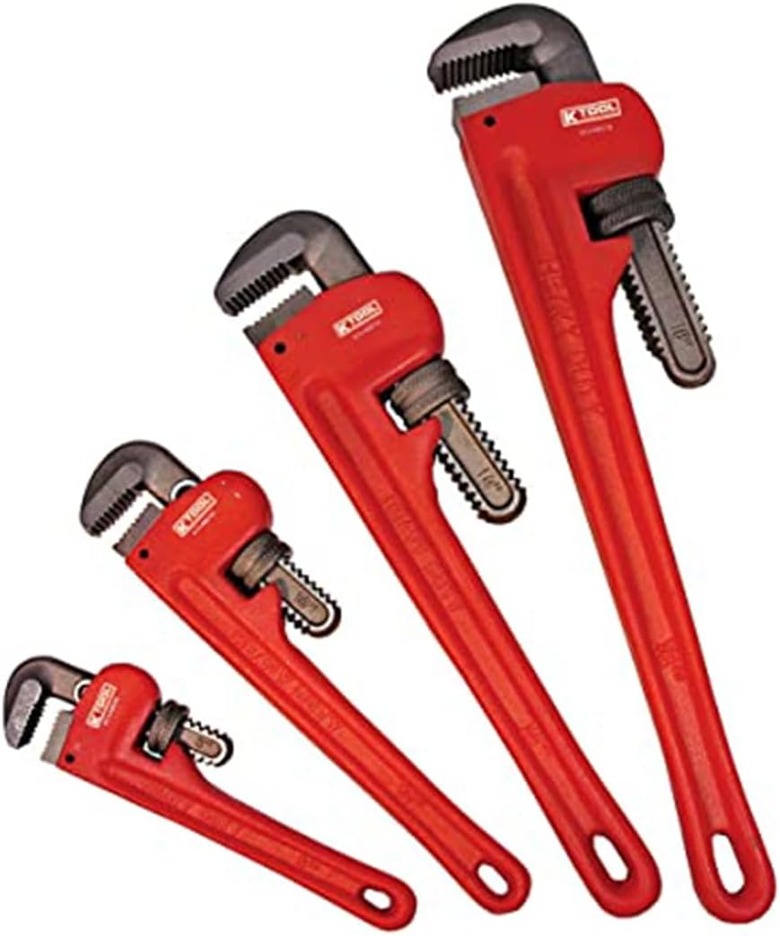 K Tool International 49000 Pipe Wrench Set, Four Piece Kit with 8 10 14 and 18 Inch Sizes, Drop Forged Heavy Duty Steel Jaws, Durable Boxed Storage Case