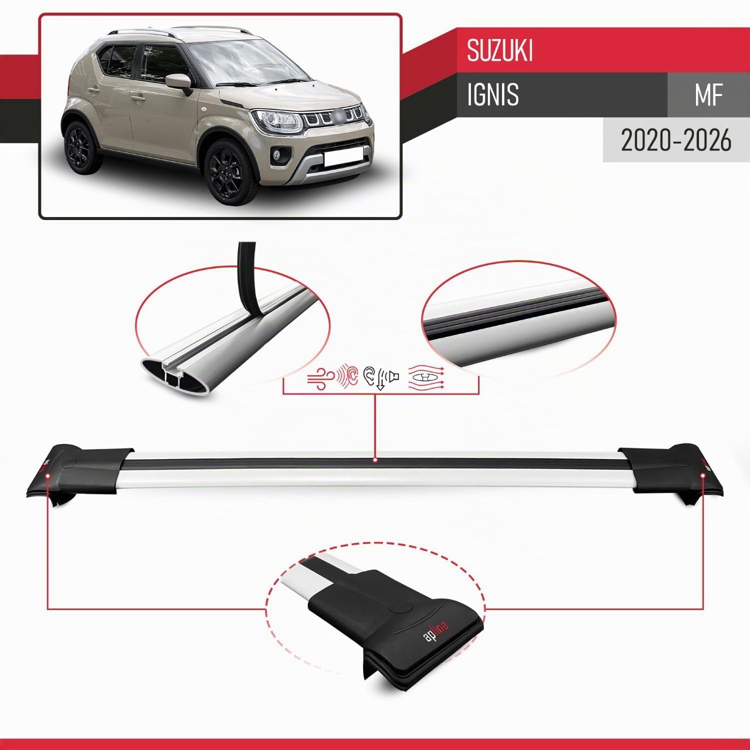 Compatibile con Suzuki Ignis (MF) 2020-2026 Modello FLY Barre Tetto Portapacchi Auto Barre Portatutto Grigio Alluminio 2 Barre