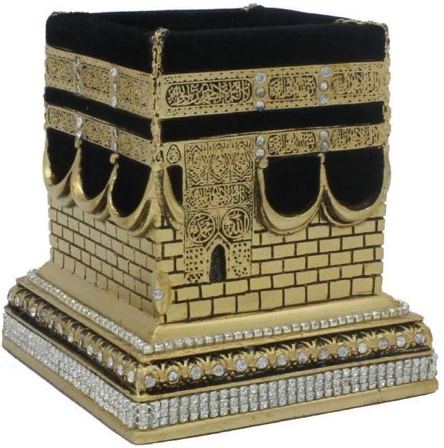Modefa Islamic Turkish Home Table Decor Kaba Replica Model Showpiece Eid Gift Gold with Car Hanger (Gold, Large)