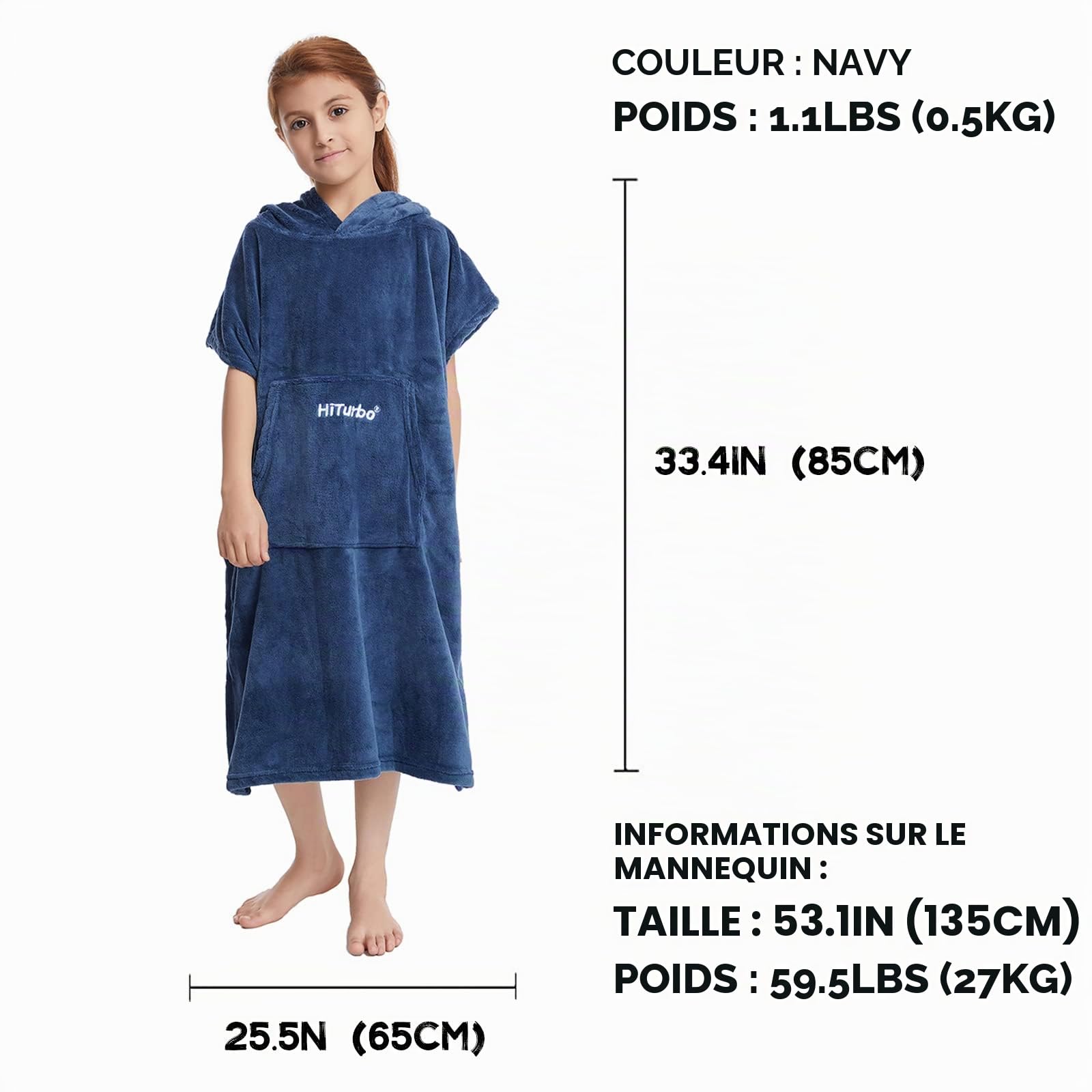 Hiturbo Poncho de bain à capuche pour enfants - Pour la plage, la natation, le surf