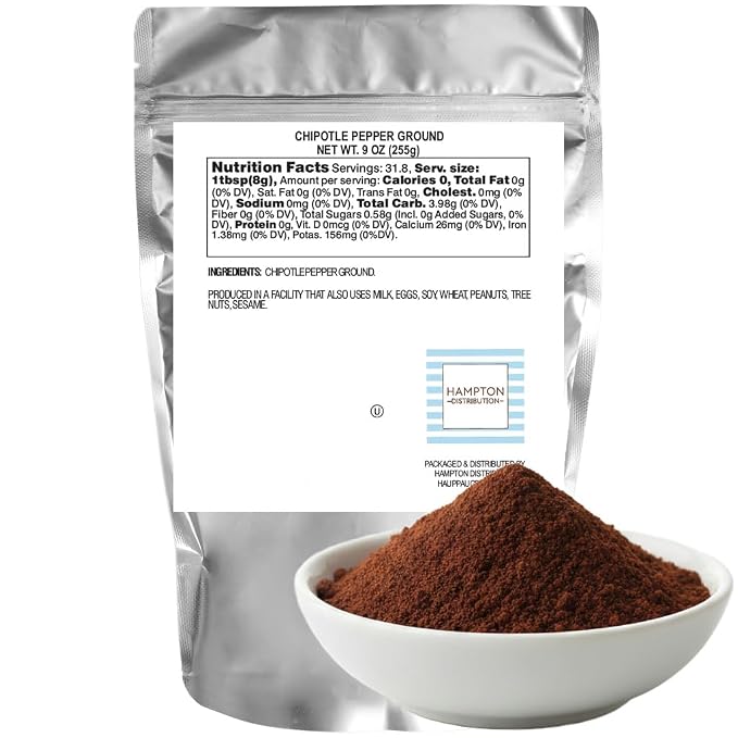 Chipotle Pepper Ground, 9 Ounce Resealable Bag, Chipotle Powder, Hampton Distribution