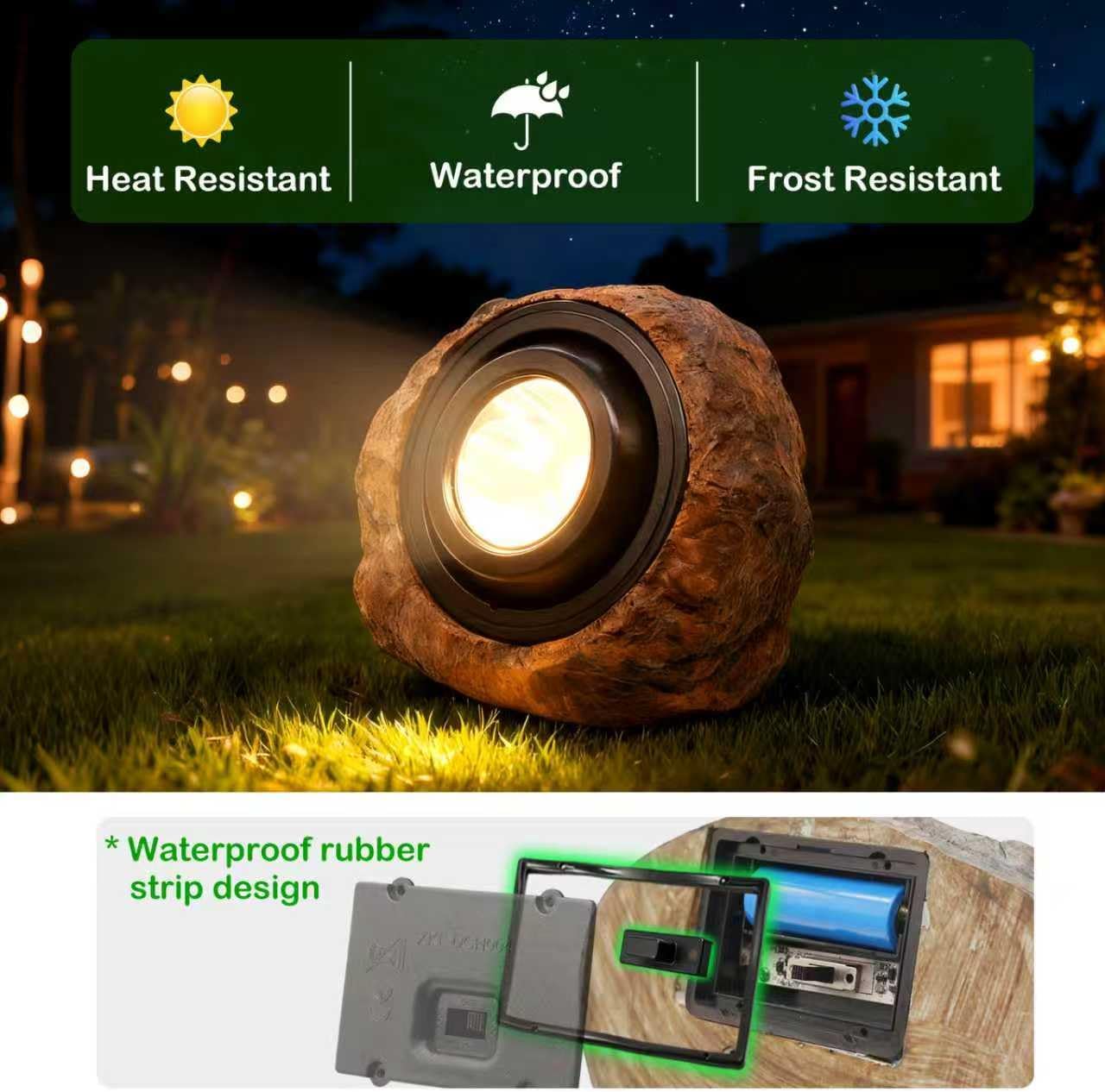 Solar Rock Lights Outdoor,4 Pack IP65 Waterproof LED Solar Brown Garden Stone Spotlights,Warm White & Cool White Switchable,Auto On/Off Landscape Lights for Pathway Walkway Yard Patio