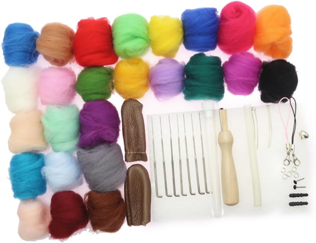 ULDIGI 1set Quality Wool Roving Fiber Felting Wool Kit Colors Yarn Needle Felting Needle Versatile for Art Craft Projects