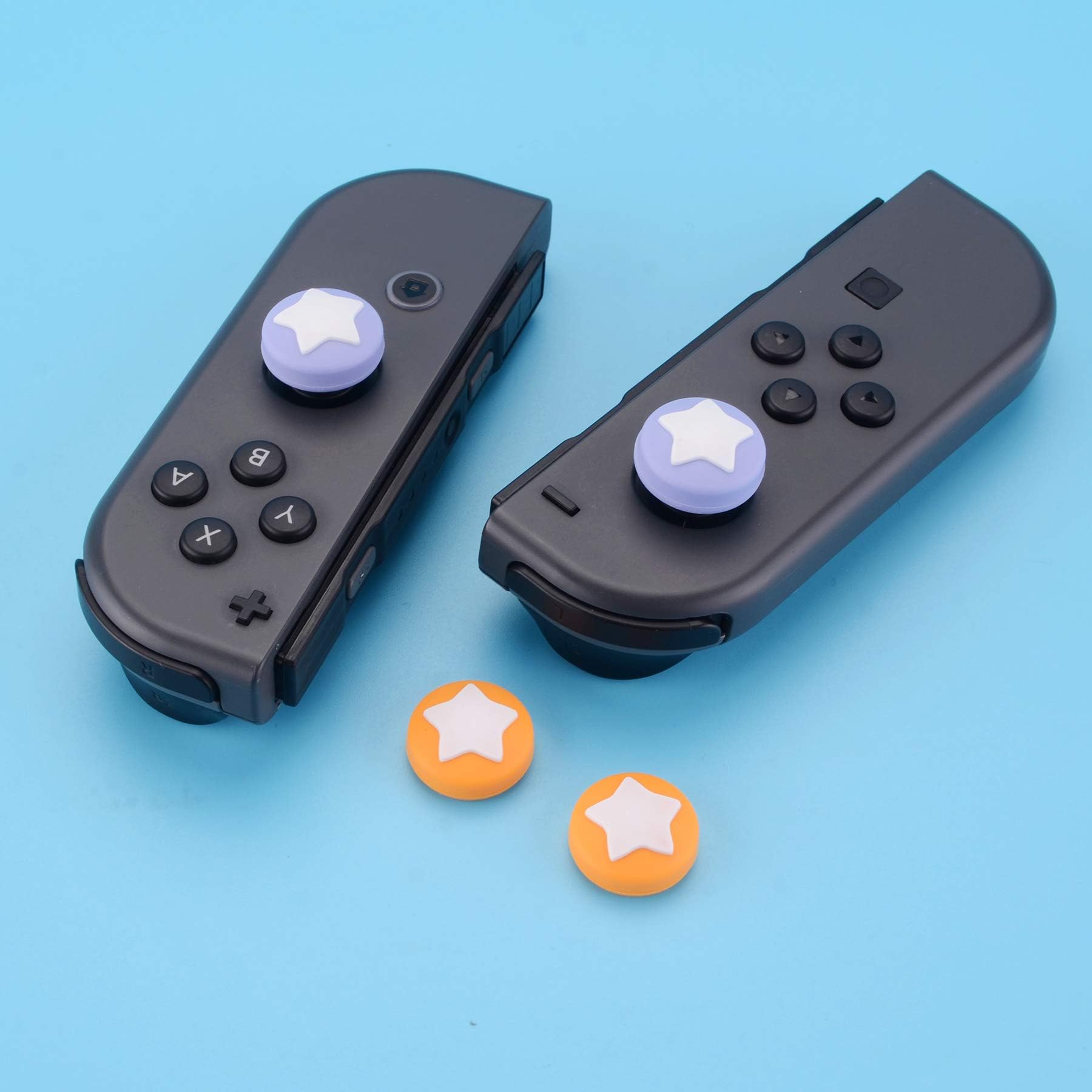 eXtremeRate PlayVital Capuchon Joystick pour Switch,Protection de Stick Analogiques pour Switch OLED/Lite Joycon Caps-Violet Clair&Jaune,Étoile Design