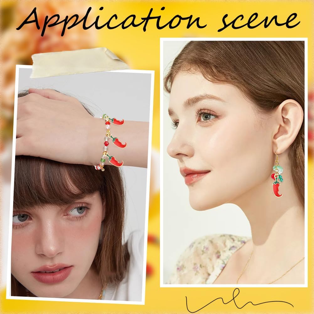 SUNNYCLUE 1 Box 80Pcs Red Chili Pepper Charms Pepper Charm Bulk Cinco De Mayo Mexican Themed Metal Enamel Vegetable Hot Chilis Dangle Pendants for Bracelet Earring Necklace DIY Craft Jewelry Making - Image 6