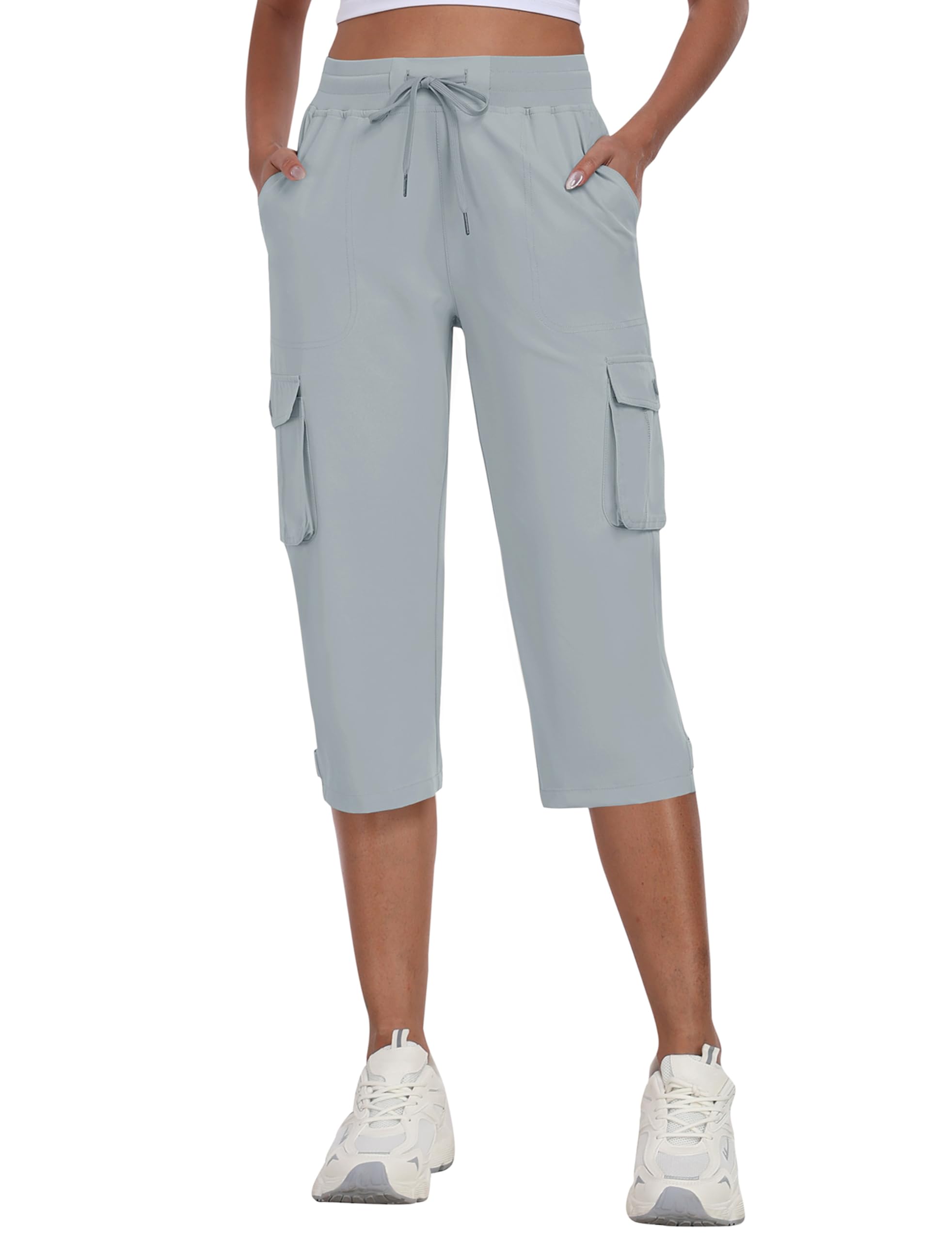 MoFiz Damskie spodnie cargo Capri 3/4, lekkie, outdoorowe, szybkoschnące, oddychające spodnie trekkingowe z kieszenią