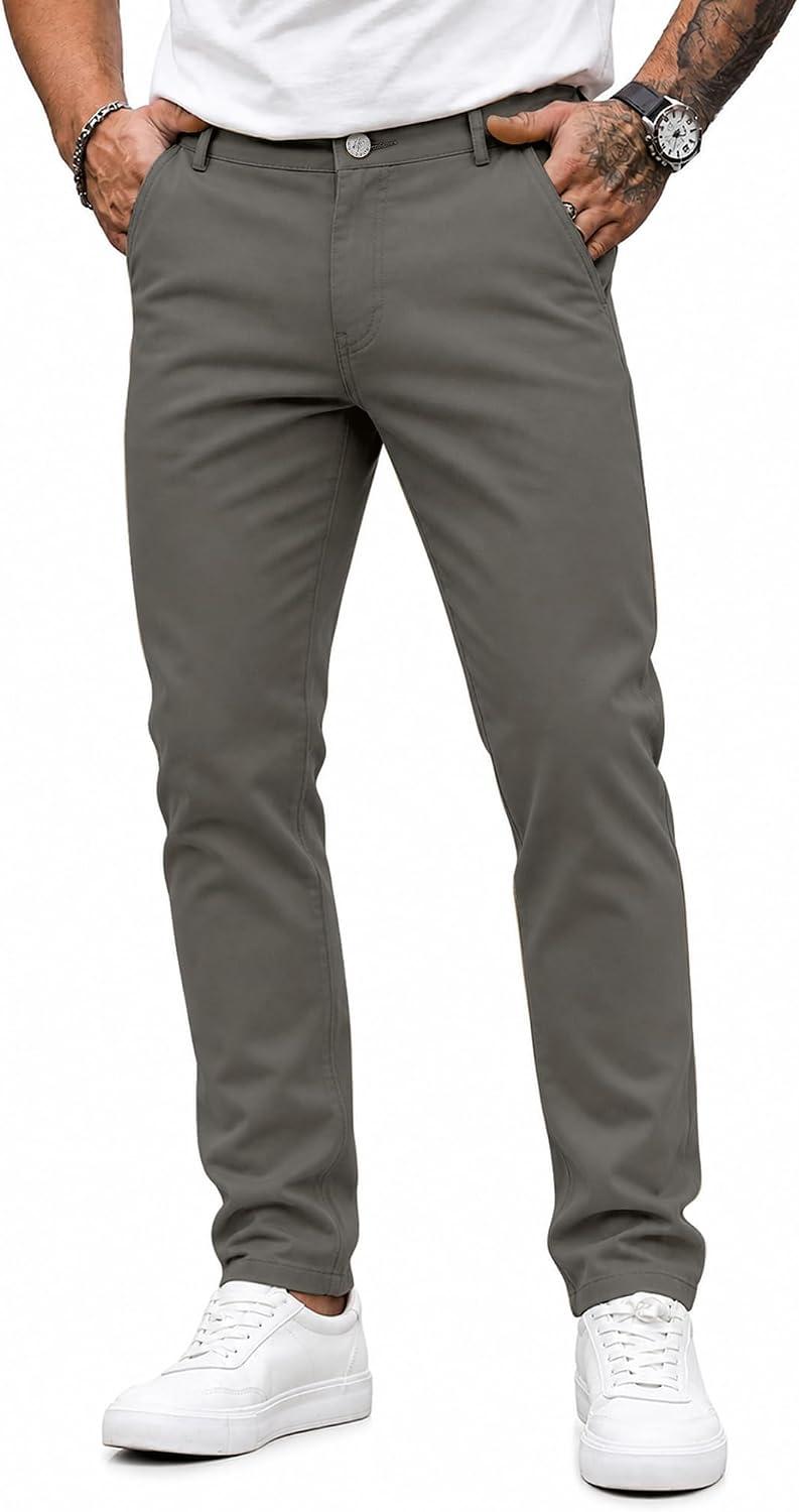 HUNGSON Mens Chinos Dress Pants Slim Fit Stretch Business Casual Golf Work Slacks Trousers