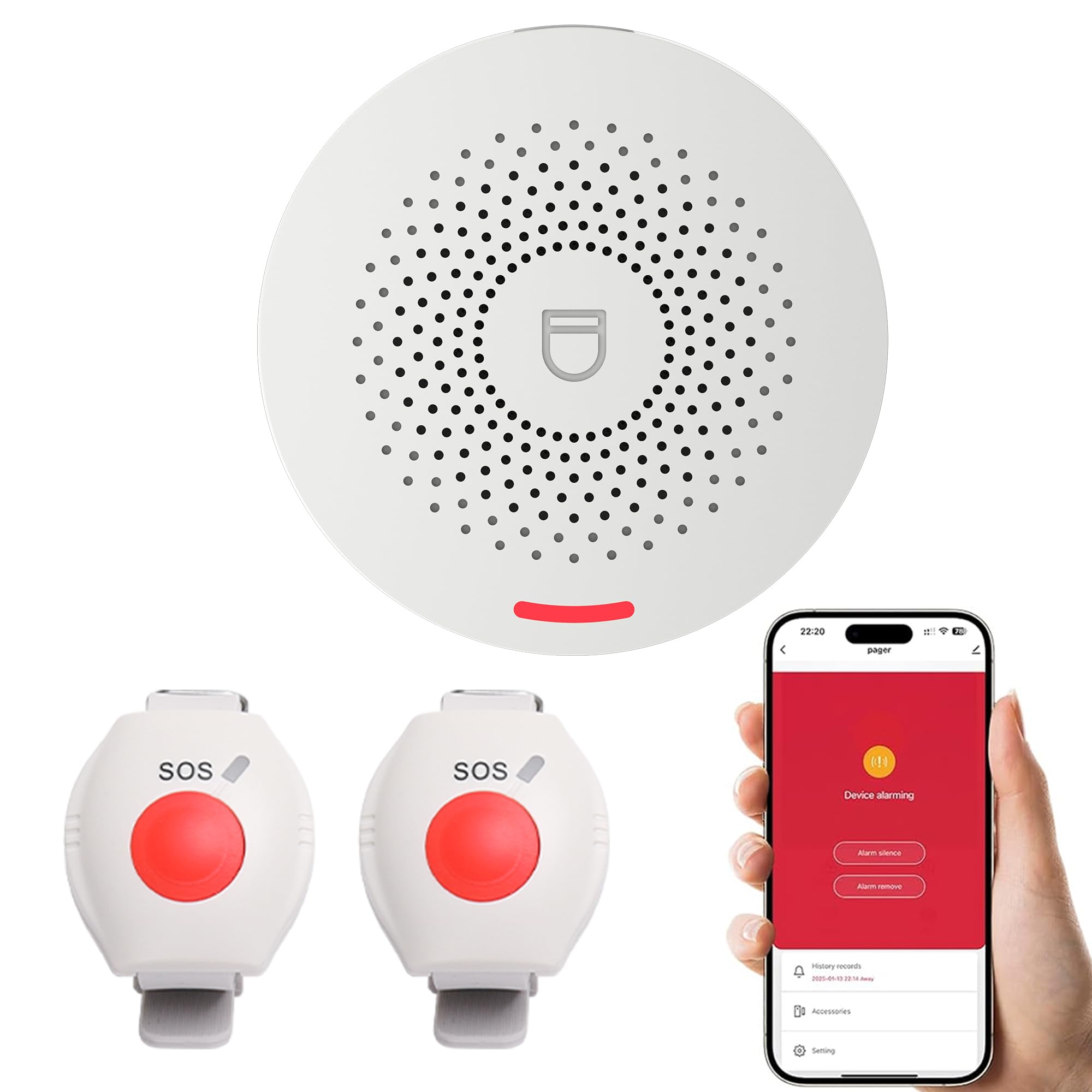 XUK Sistema de llamada de emergencia para ancianos, 1 host + 2 relojes versión WiFi dispositivos de llamada