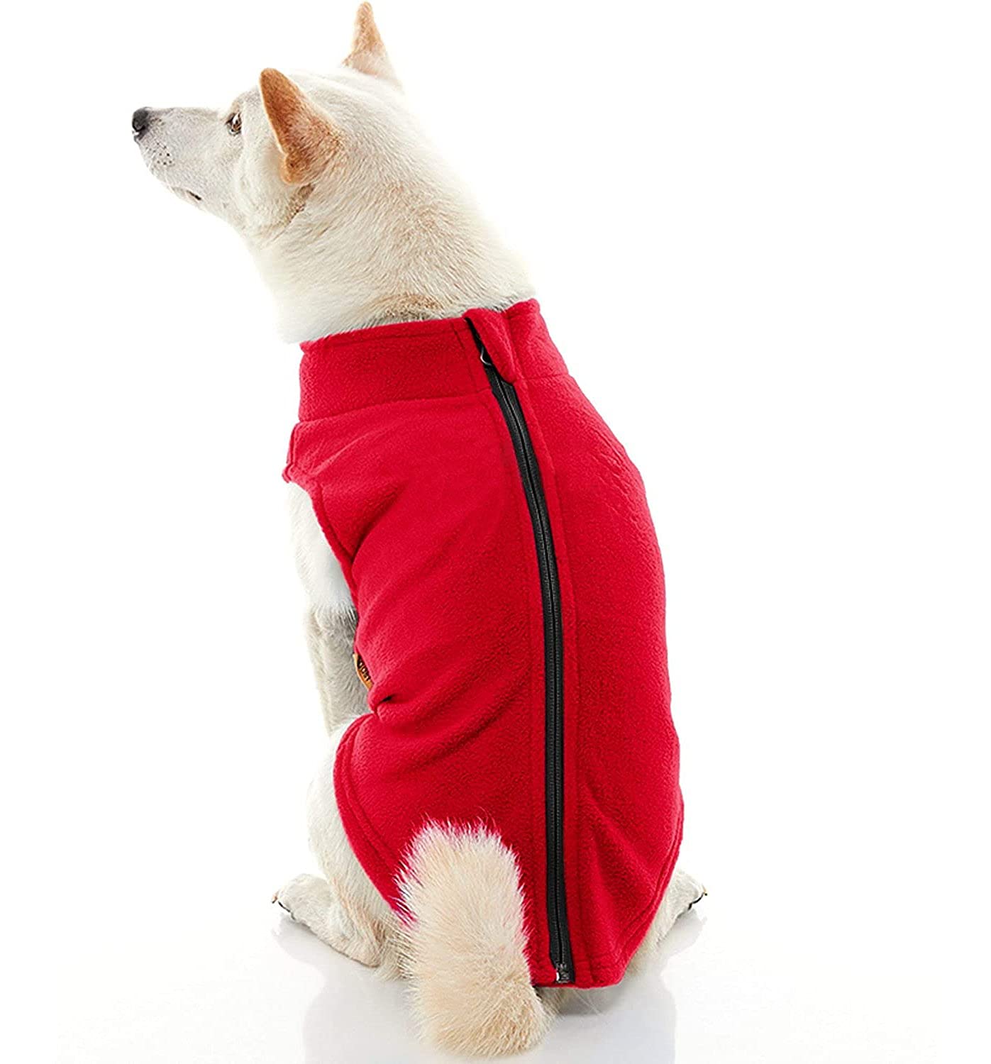 GOOBYZip Up Fleece Dog Sweater - Red, 2X-Large - Warm Pullover Fleece Step-in Dog Jacket Without Ring Leash - Winter Small Dog Sweater - Dog Clothes for Small Dogs Boy and Medium Dogs