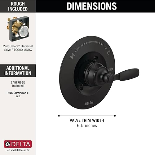 Miniatura 3 de Delta Faucet Woodhurst T14032-BL - Kit de moldura de válvula de ducha negro mate para sistemas de ducha y grifos de ducha, repuesto de mango de