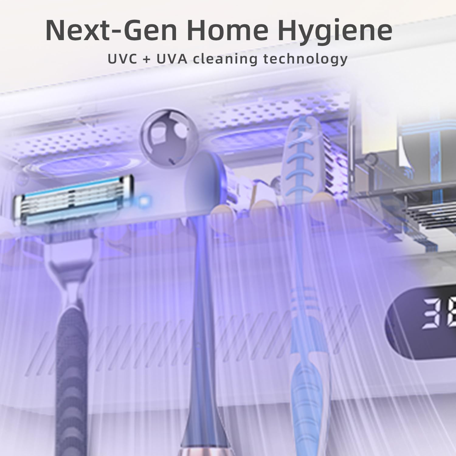 Wall Mounted Toothbrush Holder with Active Airflow Drying for Shared Family Bathroom, Fits Electric & Manual Toothbrushes, Rechargeable, No-Drill Installation - Image 3